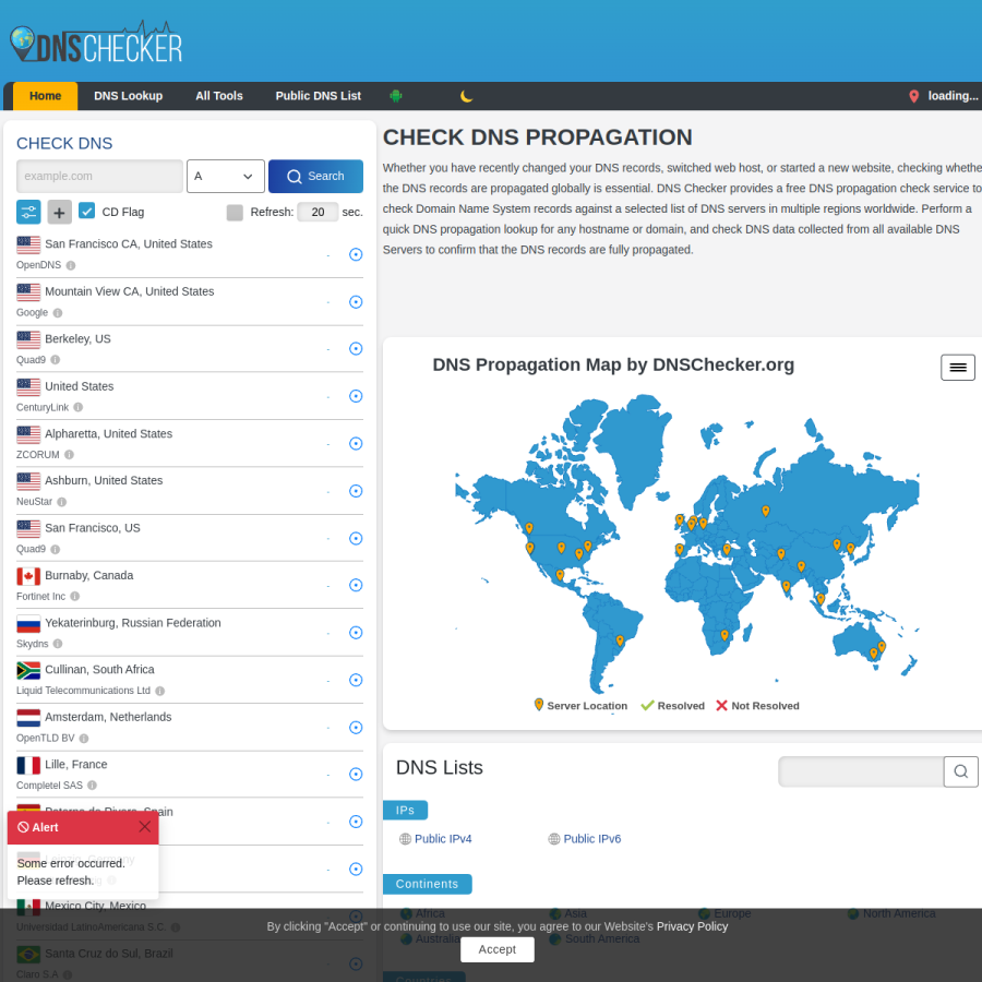 dnschecker.org homepage screenshot