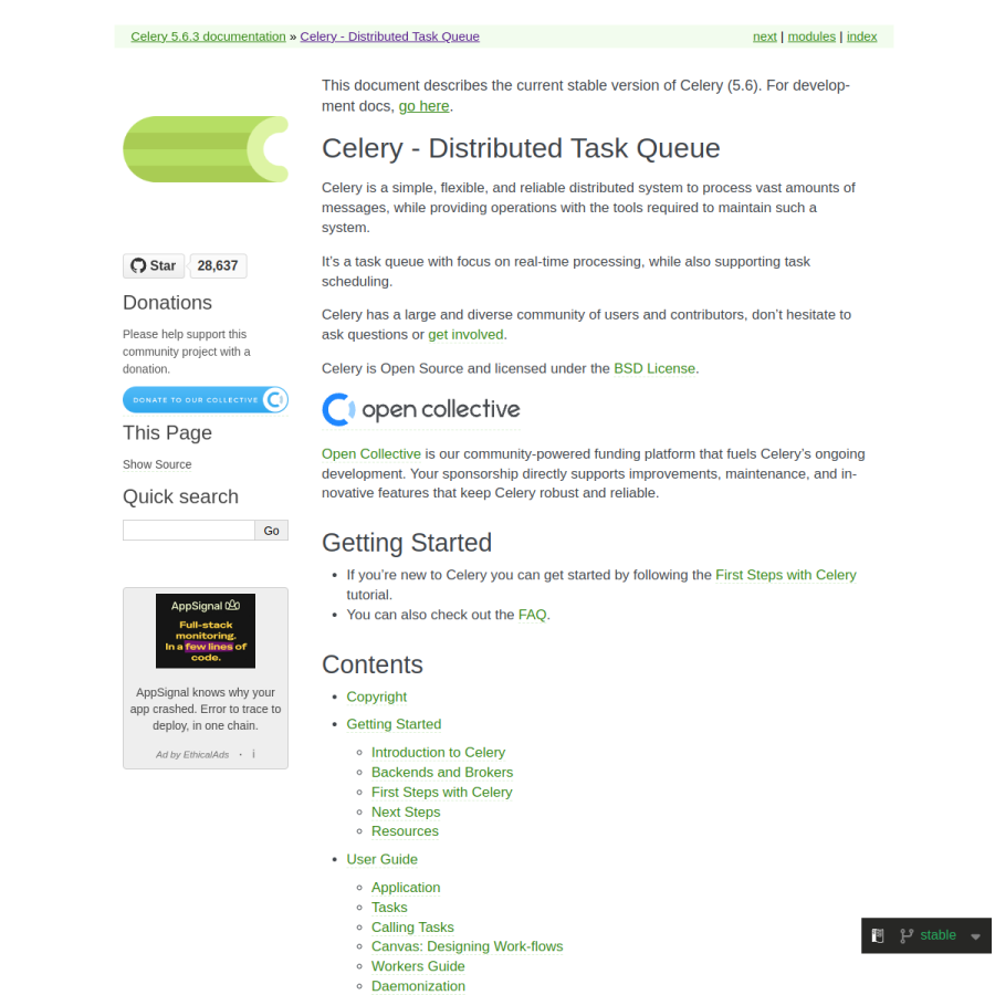docs.celeryq.dev homepage screenshot