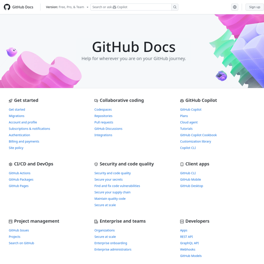 docs.github.com homepage screenshot