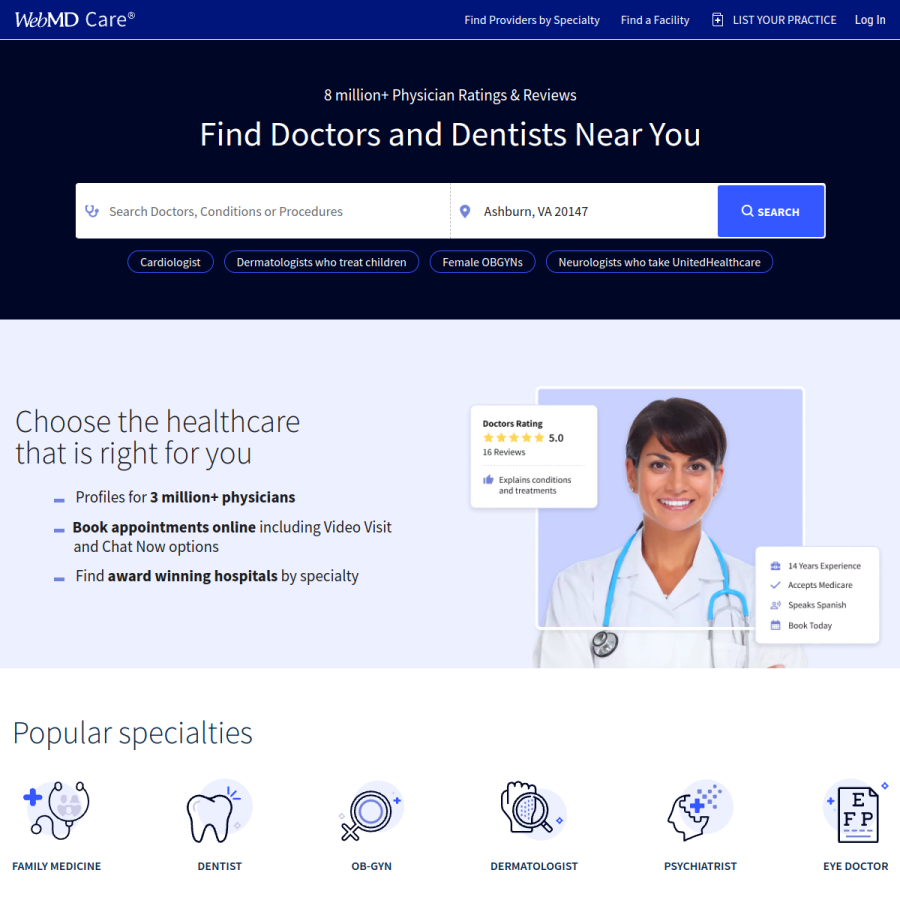 doctor.webmd.com homepage screenshot
