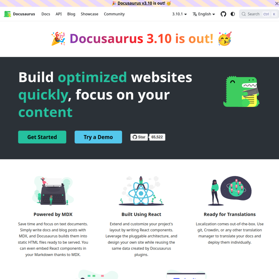 docusaurus.io homepage screenshot