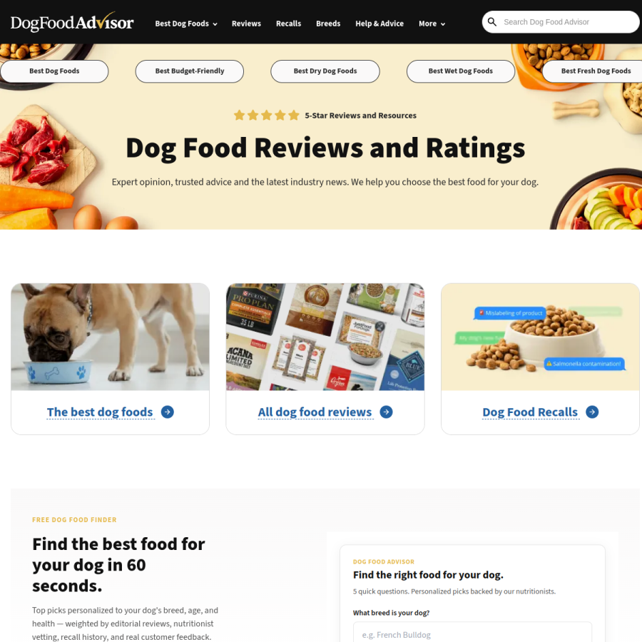 dogfoodadvisor.com homepage screenshot