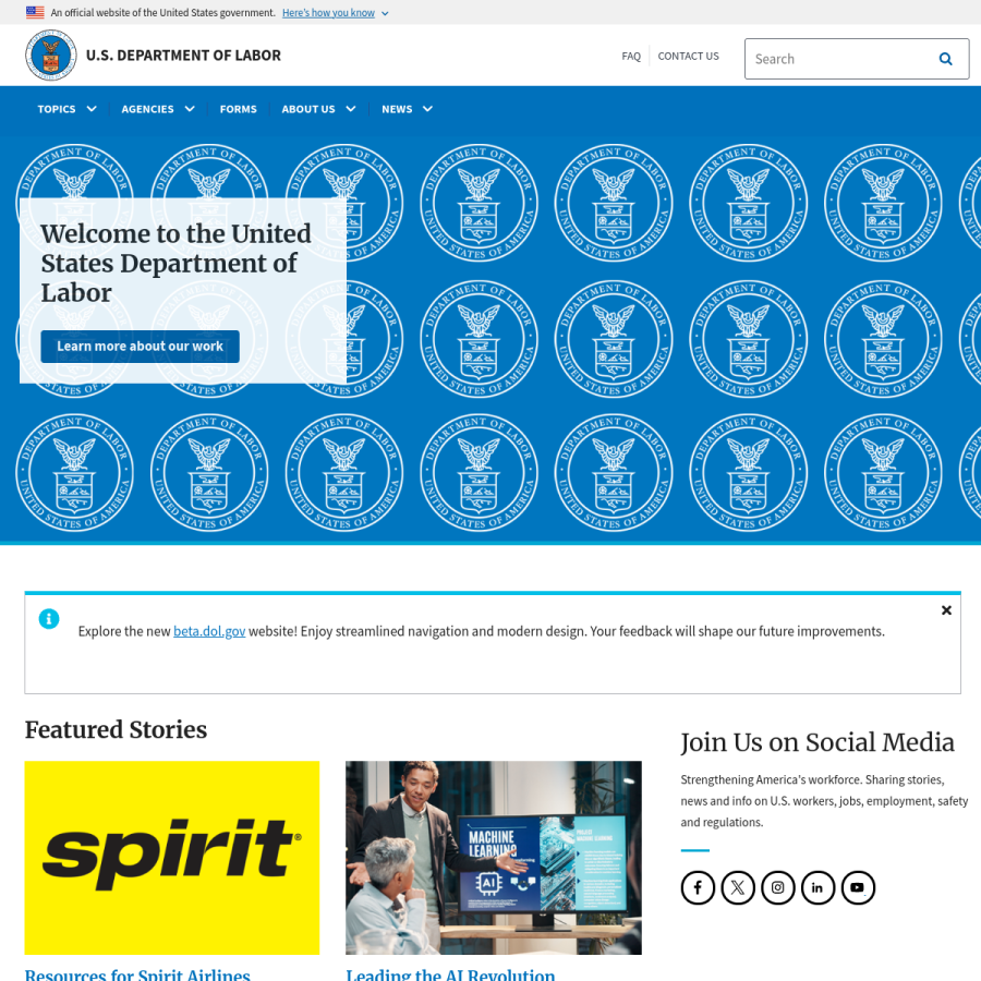 dol.gov homepage screenshot