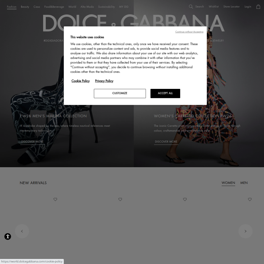 dolcegabbana.com homepage screenshot