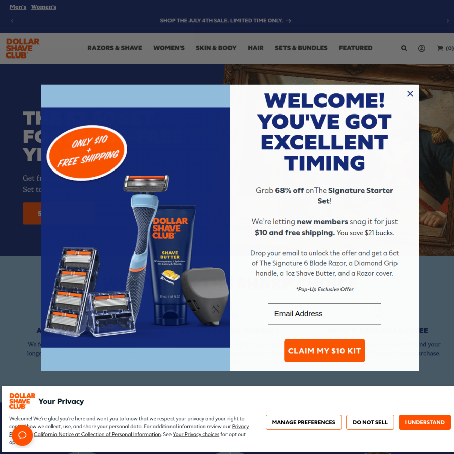 dollarshaveclub.com homepage screenshot