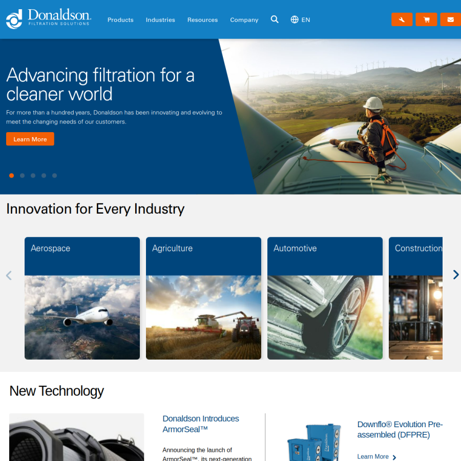 donaldson.com homepage screenshot