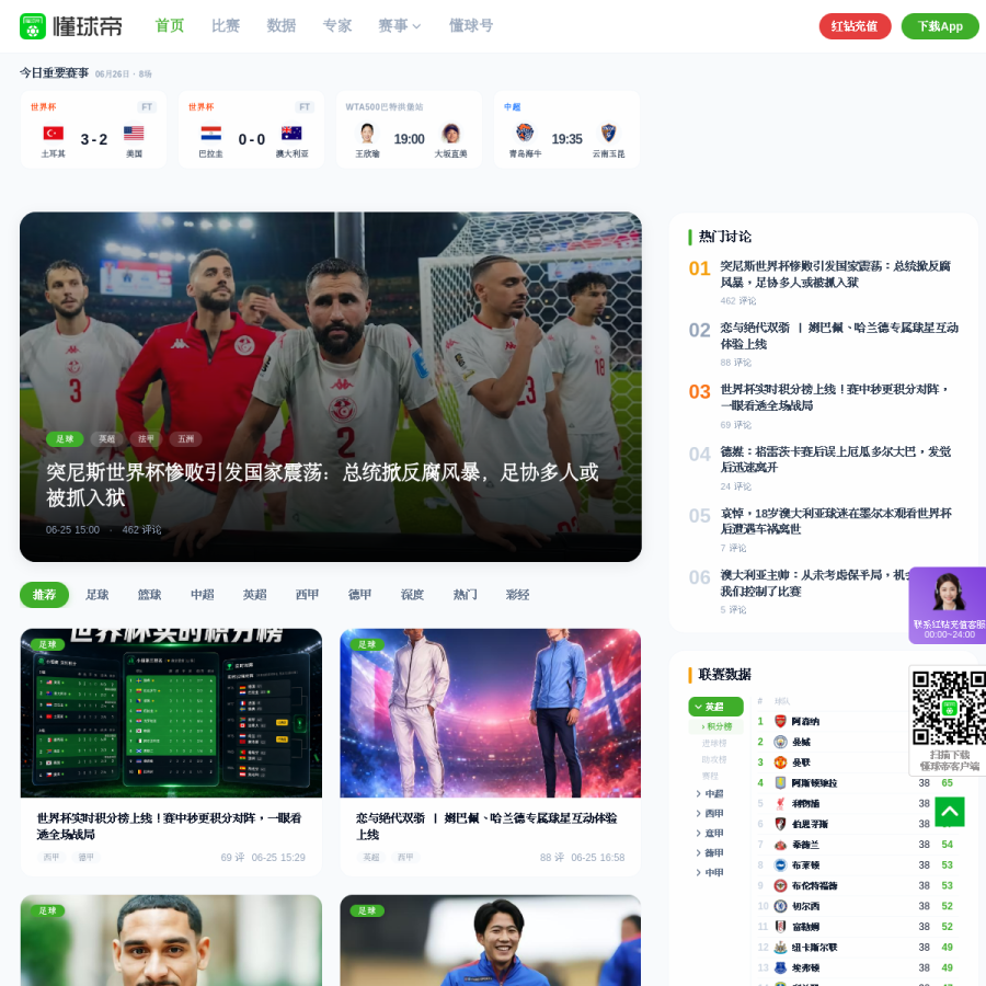 dongqiudi.com homepage screenshot