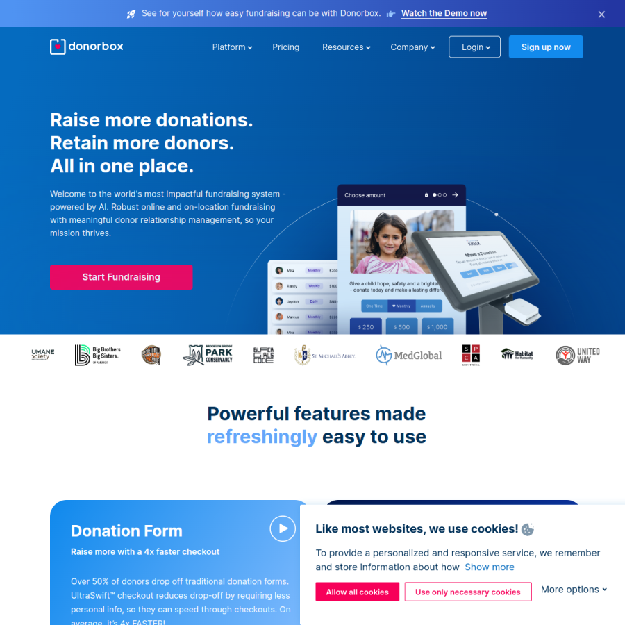donorbox.org homepage screenshot