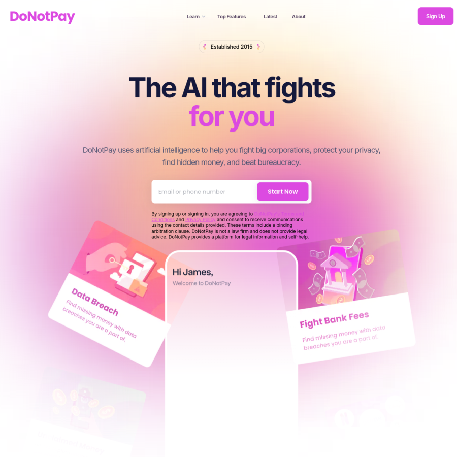 donotpay.com homepage screenshot