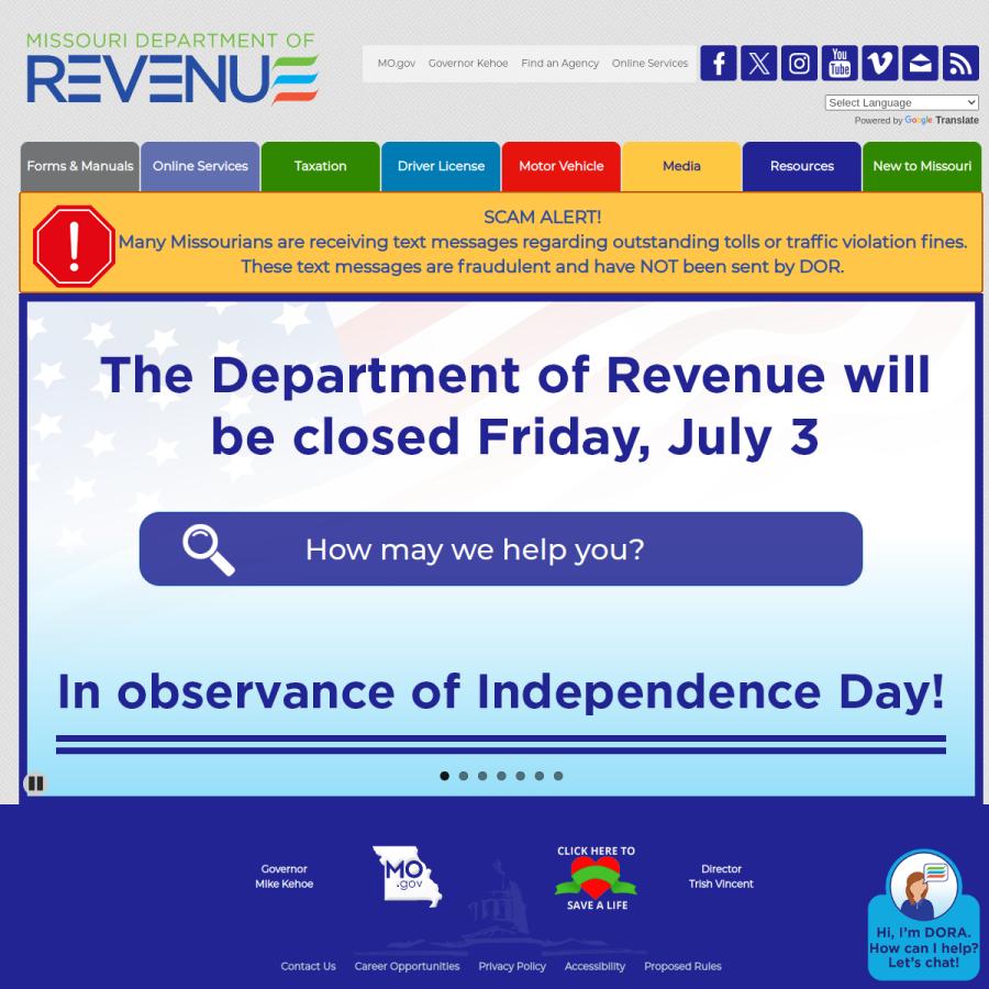 dor.mo.gov homepage screenshot