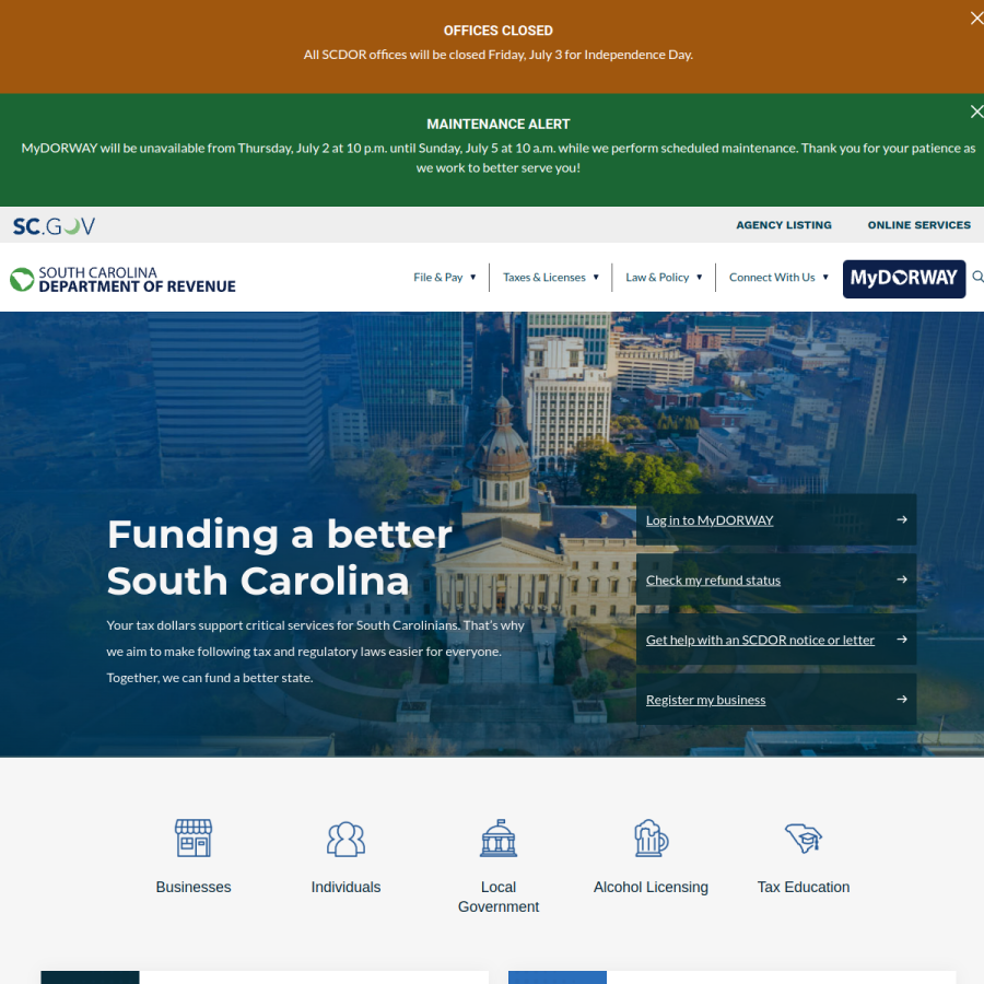 dor.sc.gov homepage screenshot