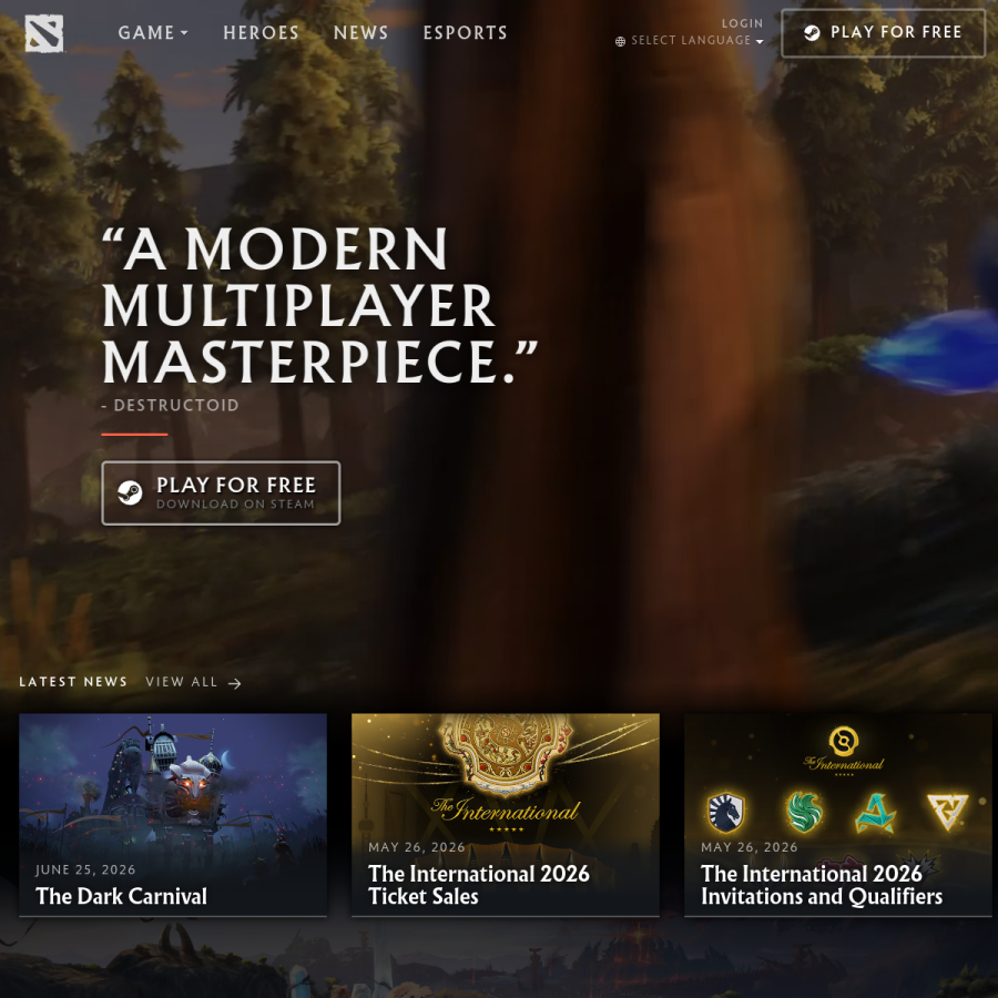dota2.com homepage screenshot