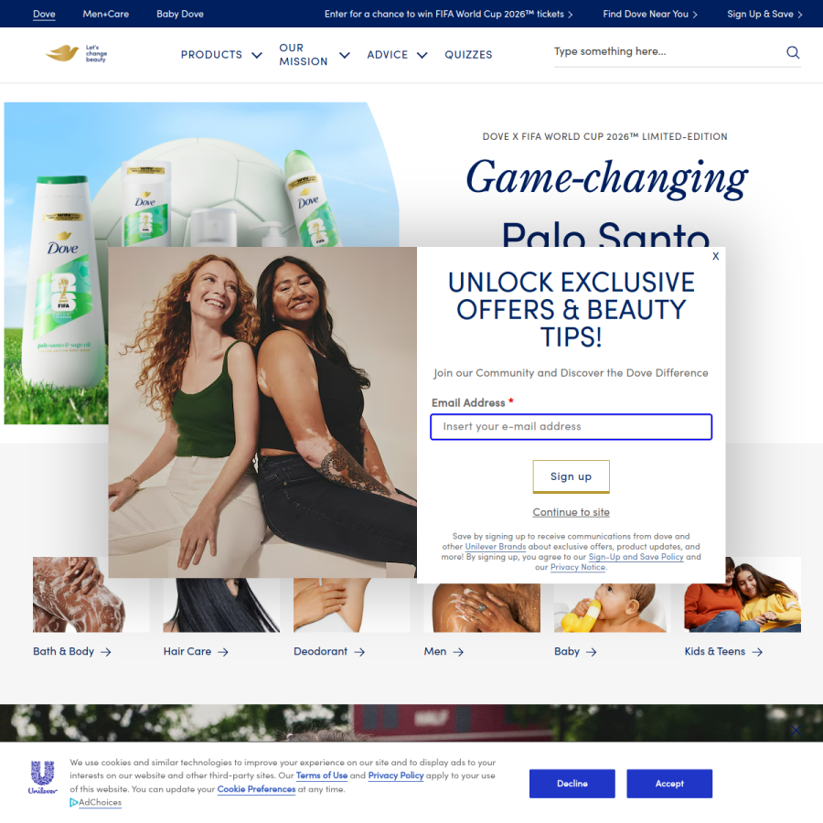 dove.com homepage screenshot