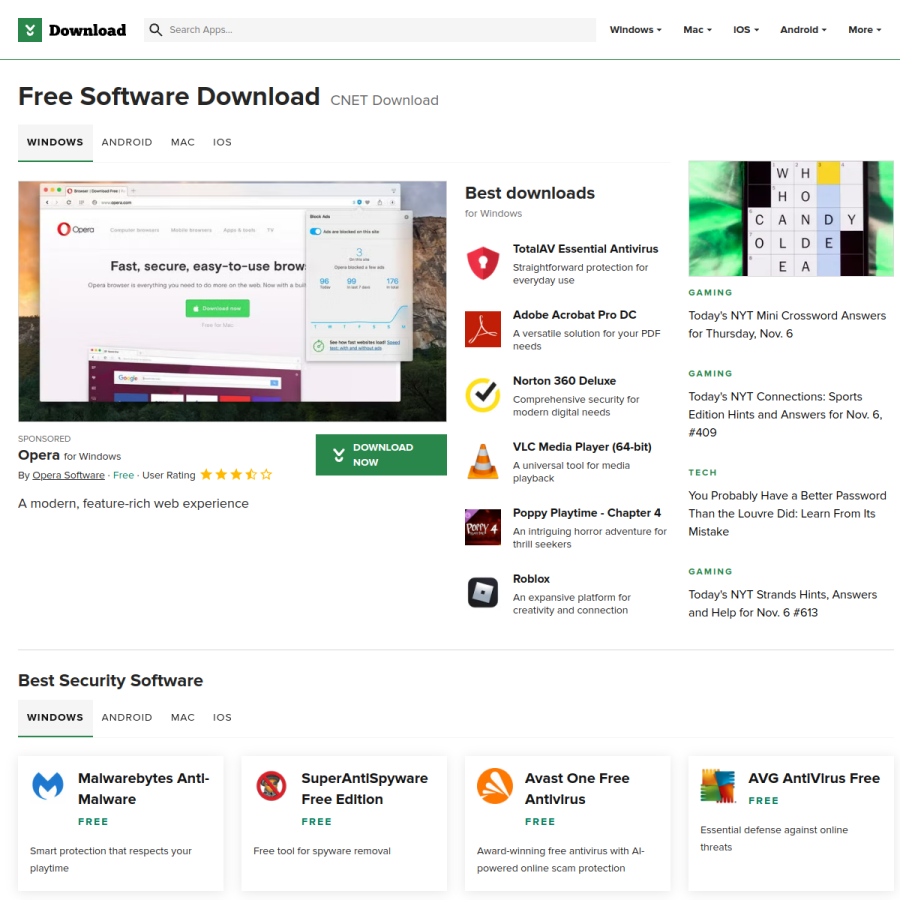 download.cnet.com homepage screenshot