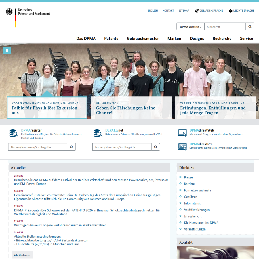dpma.de homepage screenshot