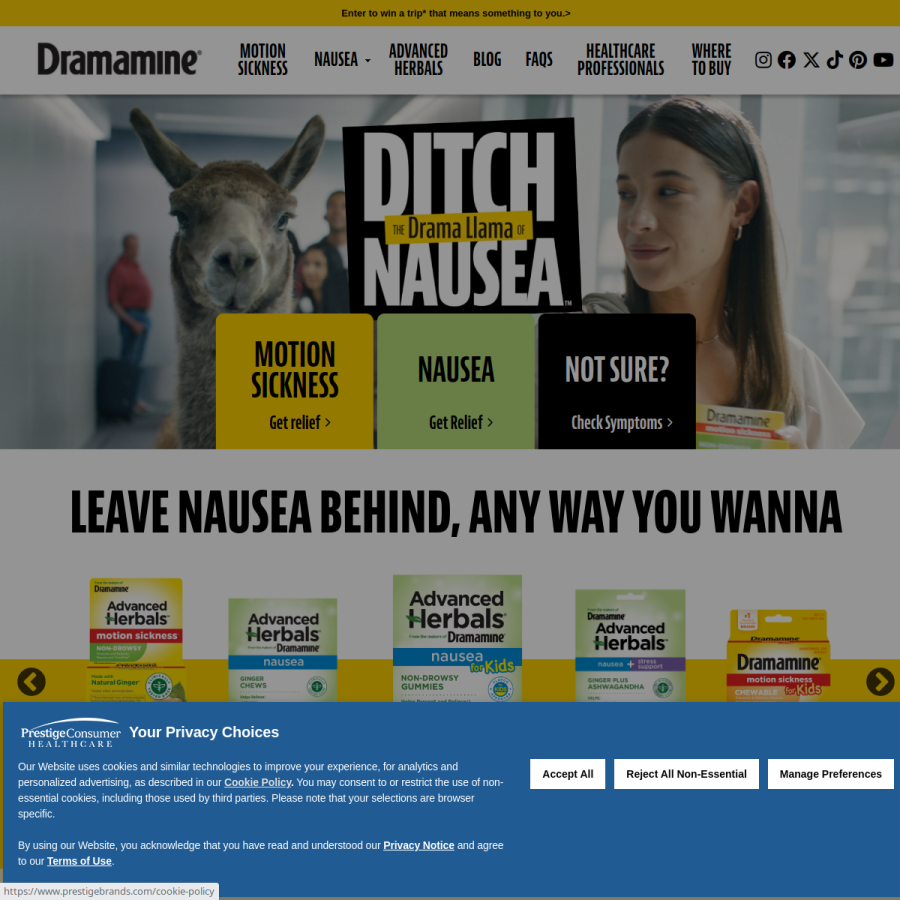 dramamine.com homepage screenshot