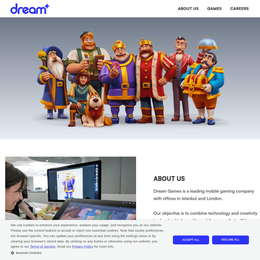 dreamgames.com homepage screenshot