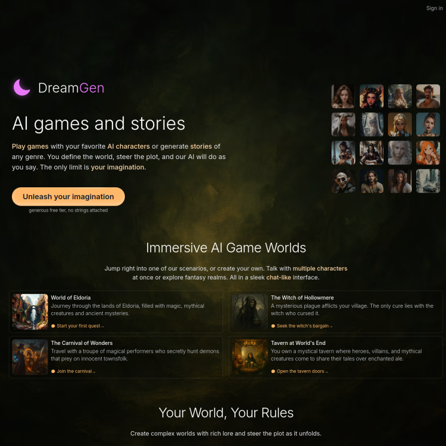 dreamgen.com homepage screenshot