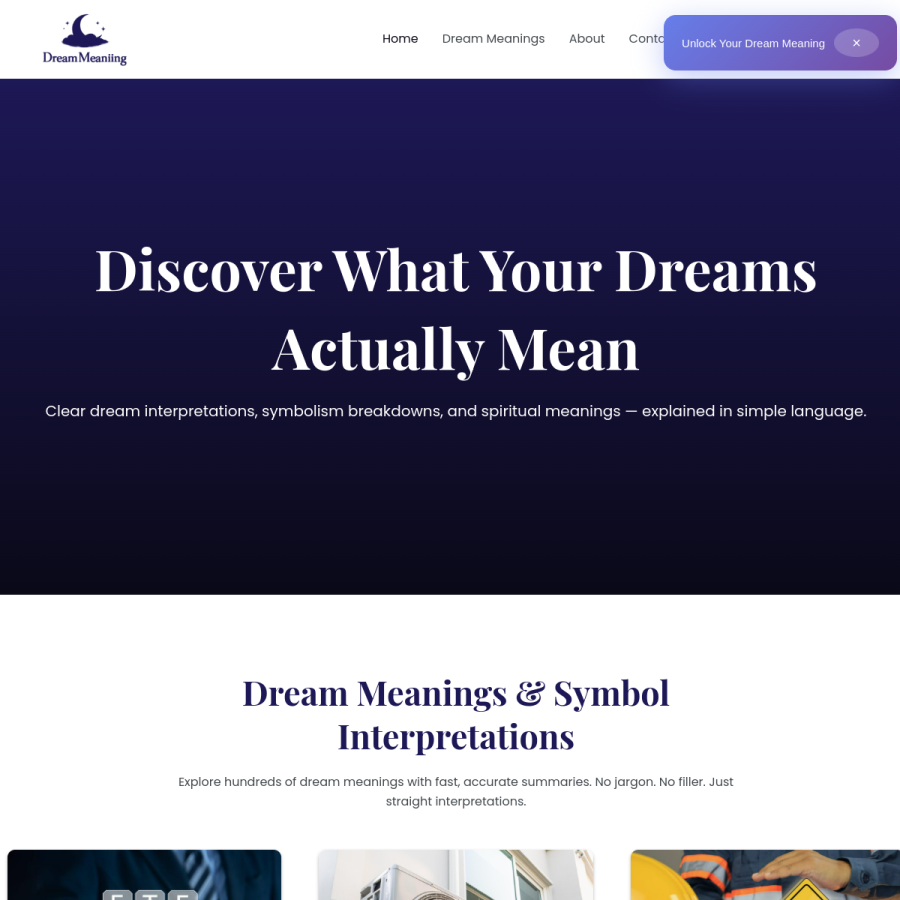 dreammeaniing.com homepage screenshot