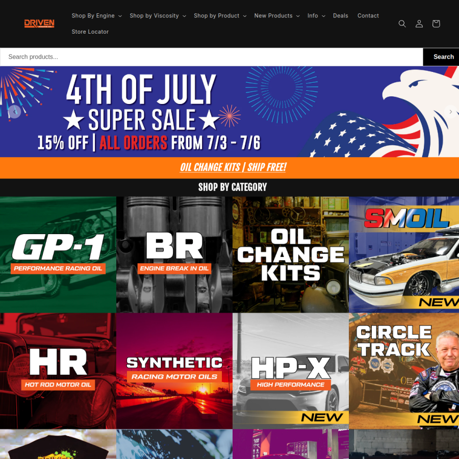 drivenracingoil.com homepage screenshot