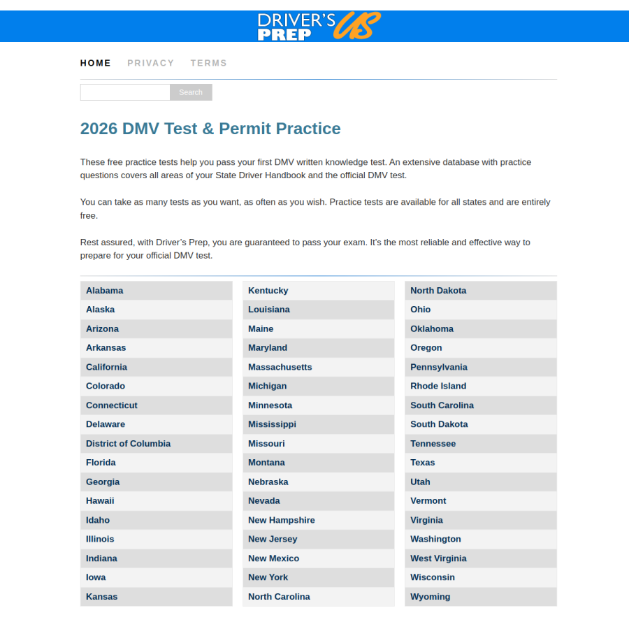 driversprep.com homepage screenshot