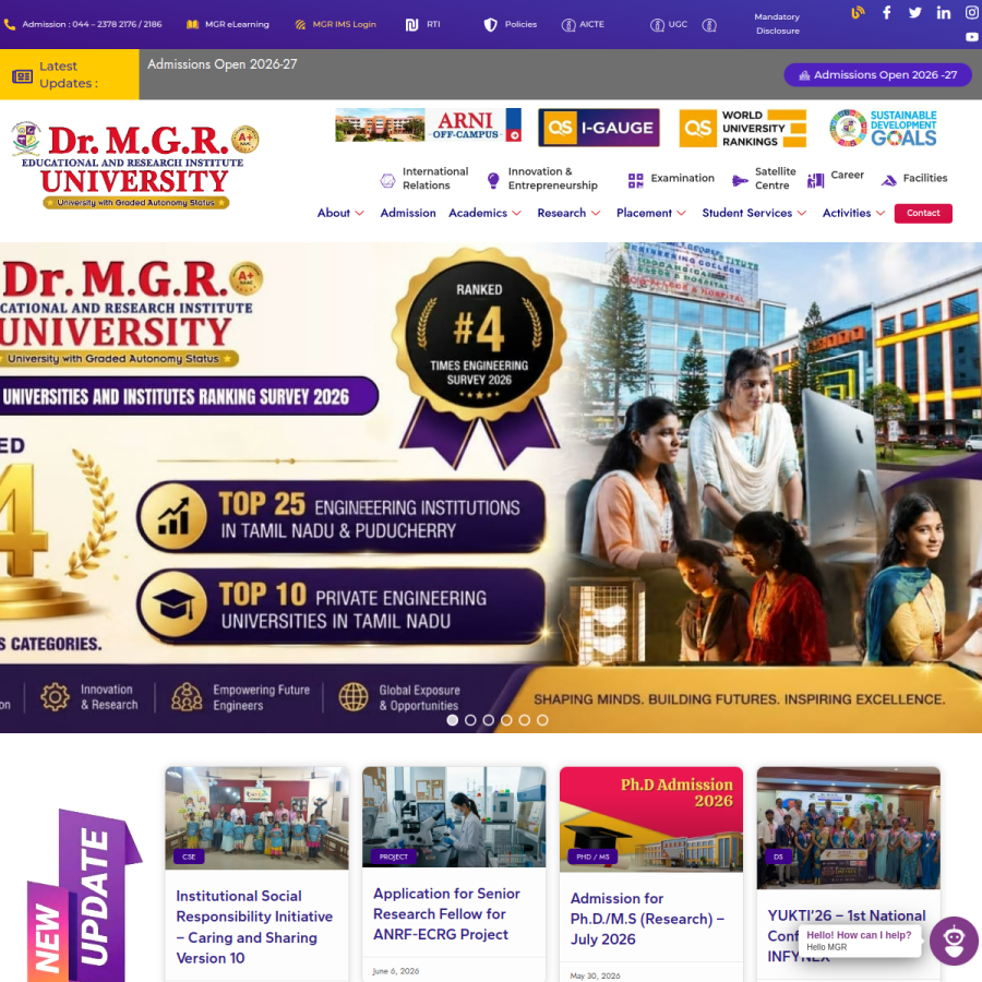 drmgrdu.ac.in homepage screenshot