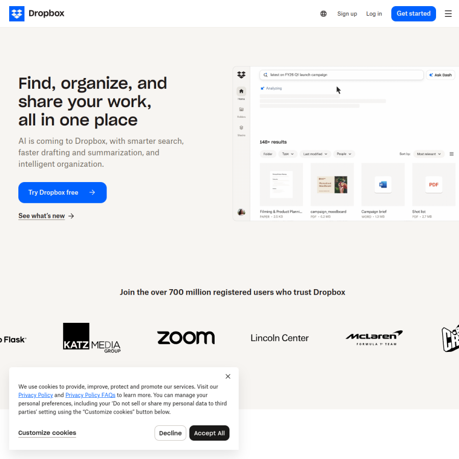 dropbox.com homepage screenshot
