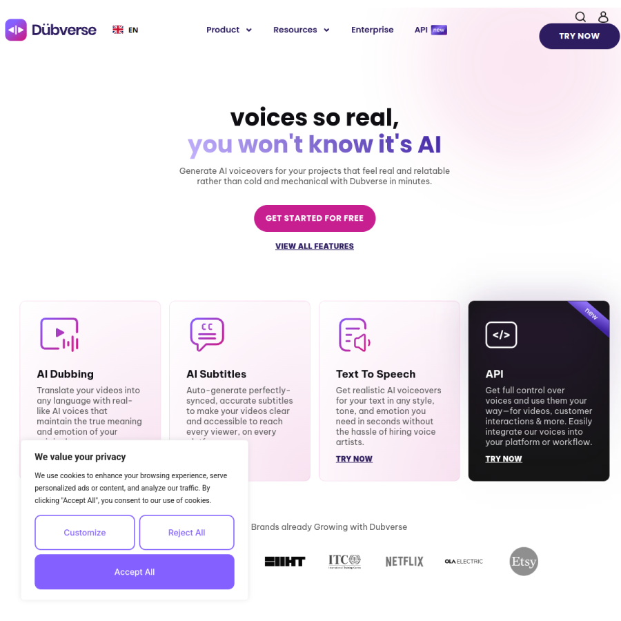 dubverse.ai homepage screenshot