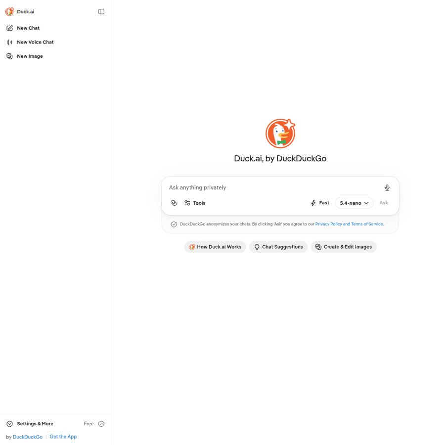 duck.ai homepage screenshot