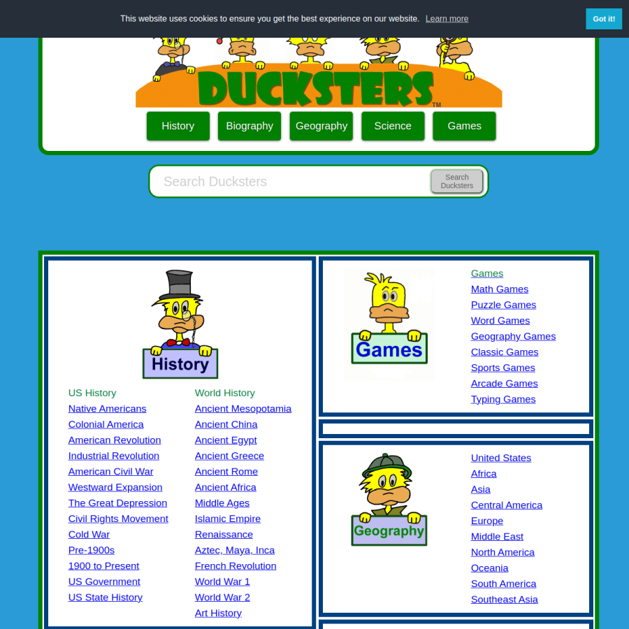 ducksters.com homepage screenshot