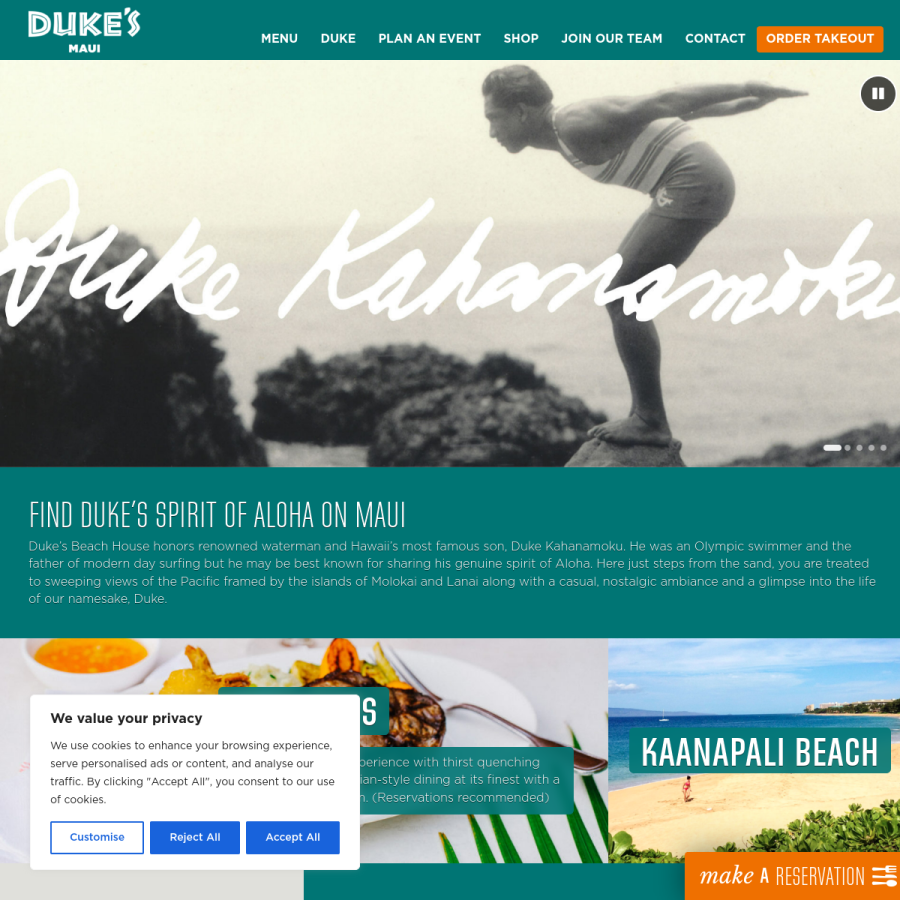 dukesmaui.com homepage screenshot