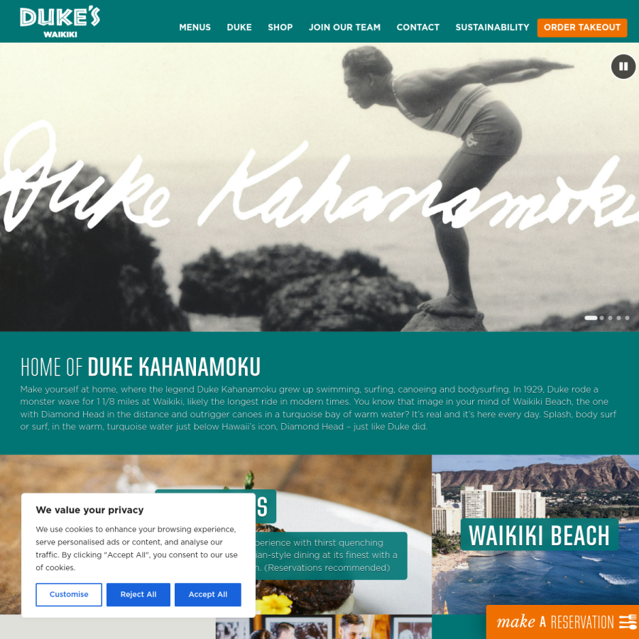 dukeswaikiki.com homepage screenshot