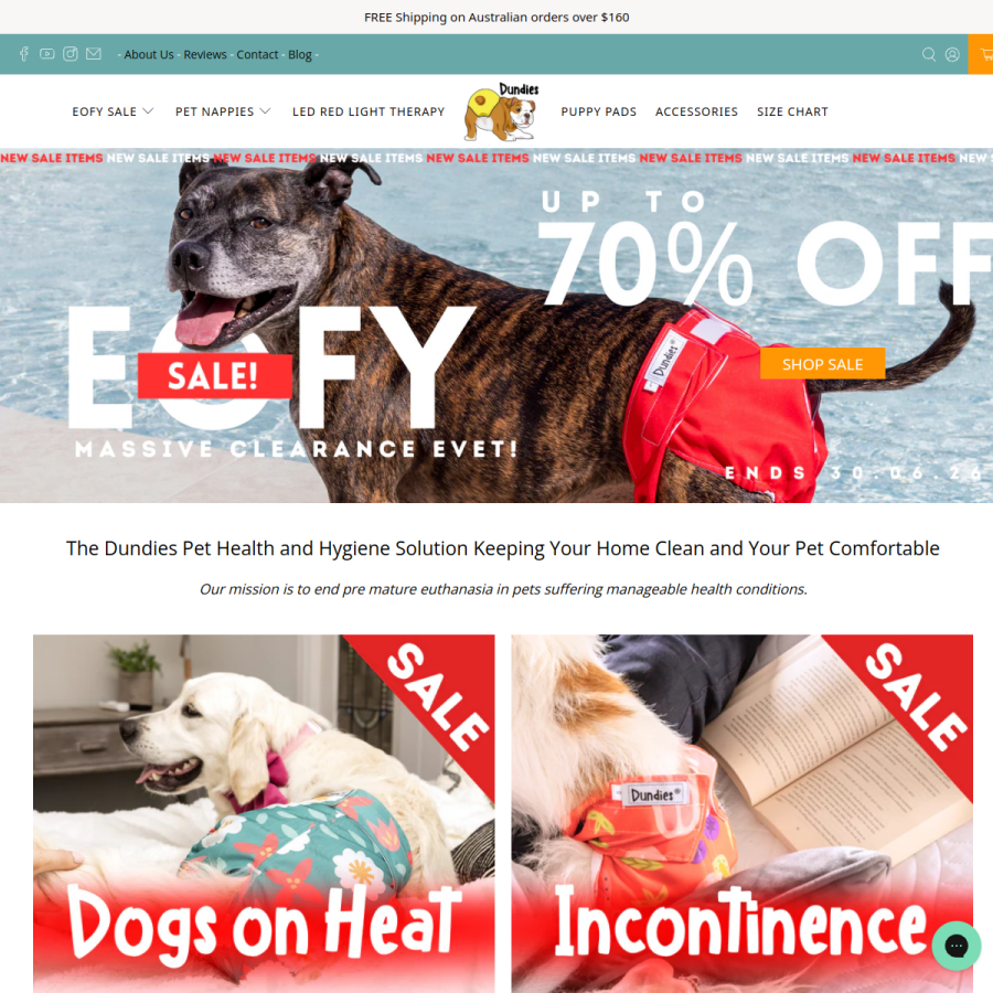 dundies.com.au homepage screenshot