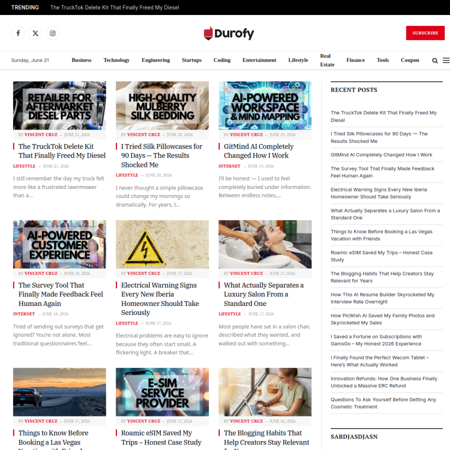 durofy.com homepage screenshot