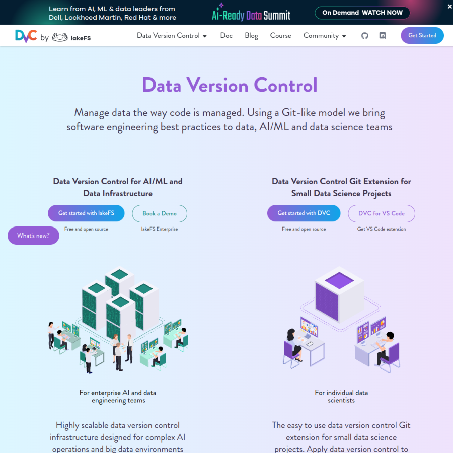 dvc.org homepage screenshot
