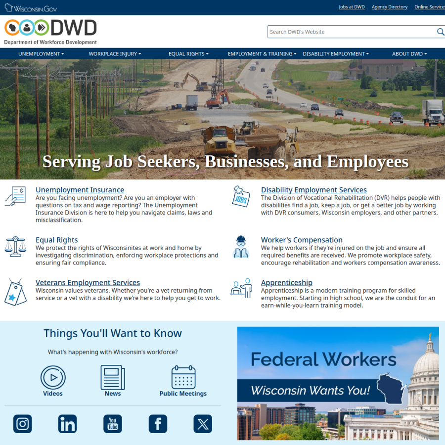 dwd.wisconsin.gov homepage screenshot