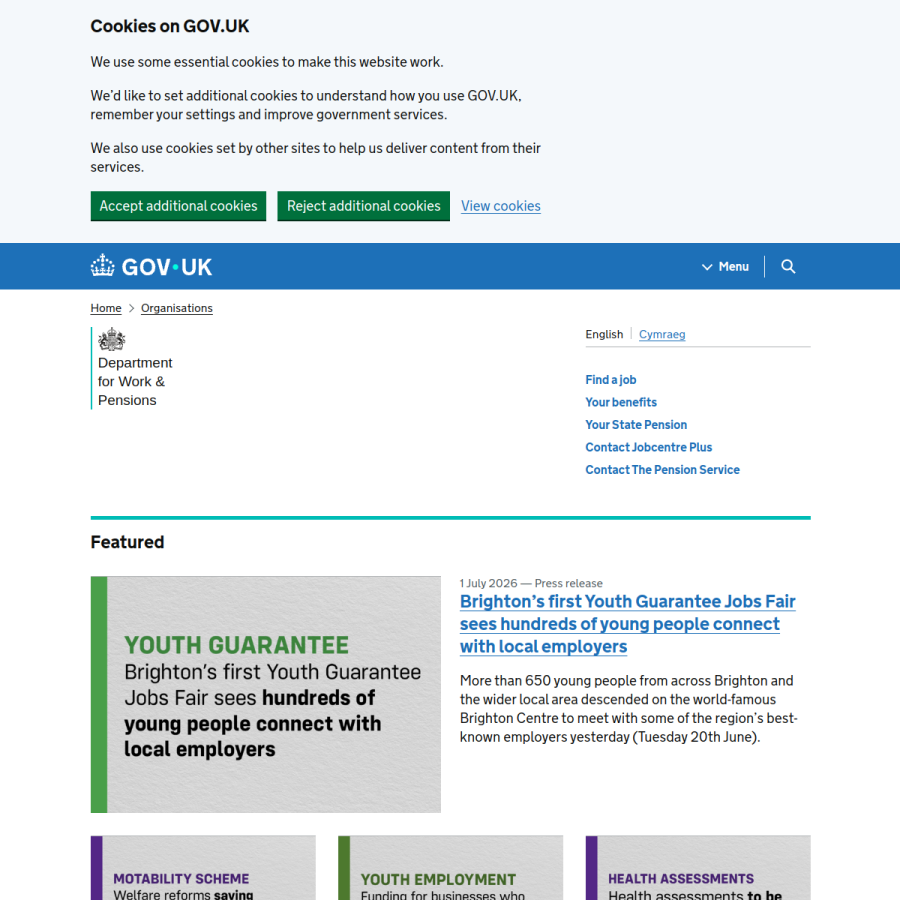 dwp.gov.uk homepage screenshot