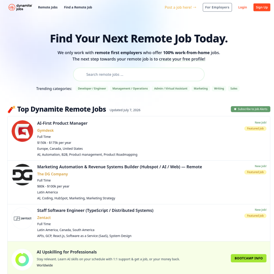 dynamitejobs.com homepage screenshot