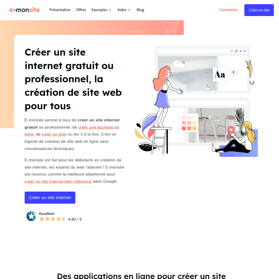 e-monsite.com homepage screenshot
