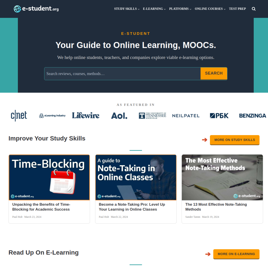 e-student.org homepage screenshot