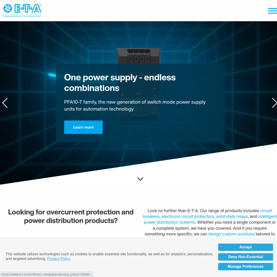 e-t-a.com homepage screenshot