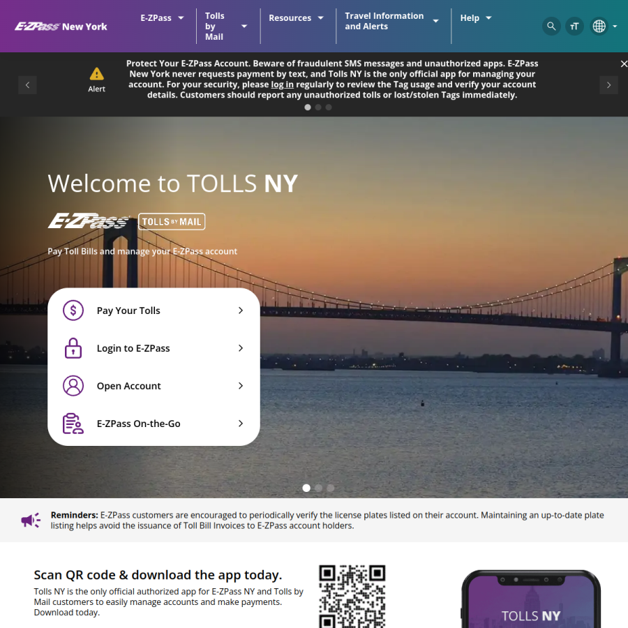 e-zpassny.com homepage screenshot