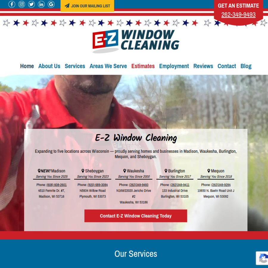 e-zwindowcleaning.com homepage screenshot