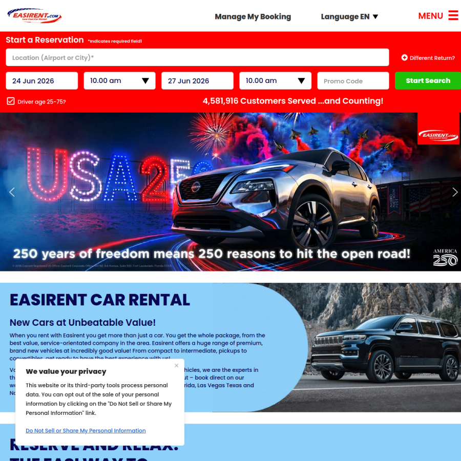 easirent.com homepage screenshot