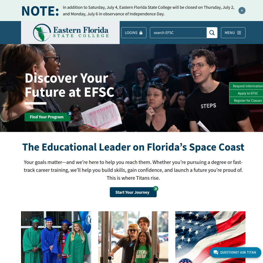 easternflorida.edu homepage screenshot