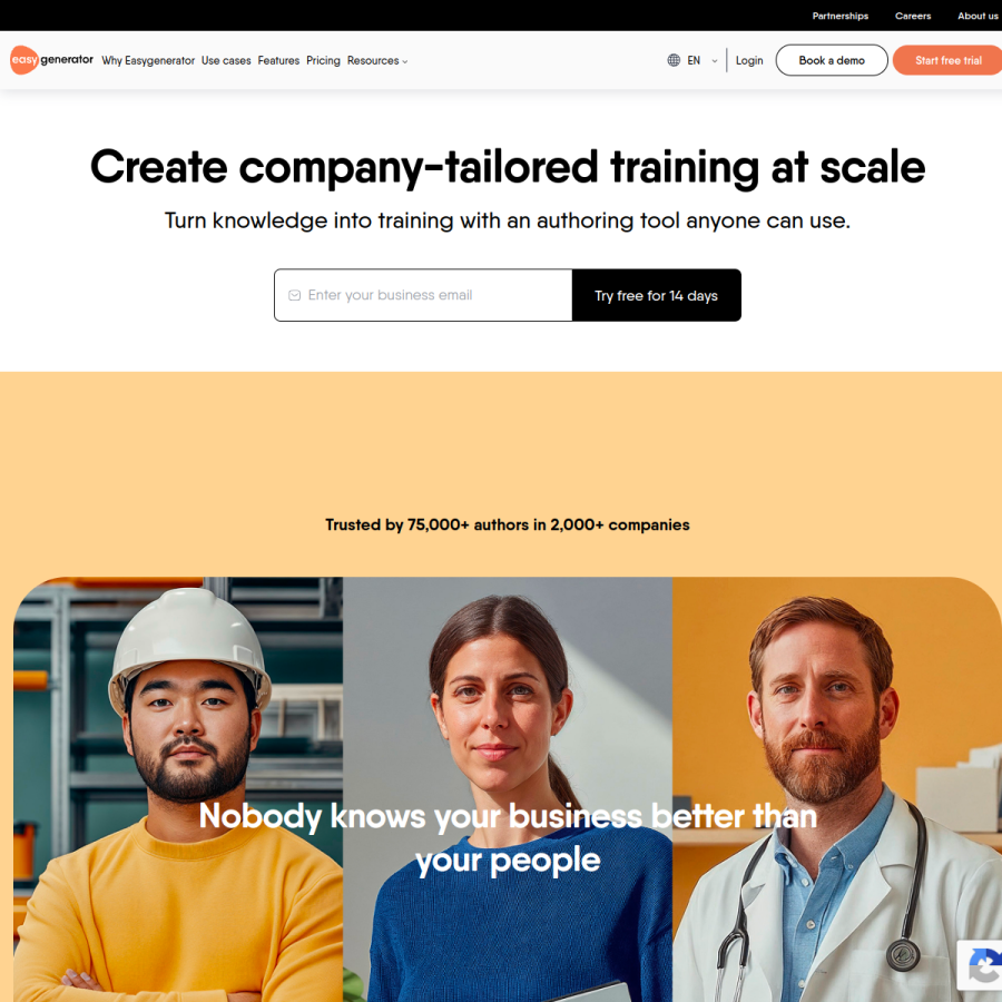 easygenerator.com homepage screenshot