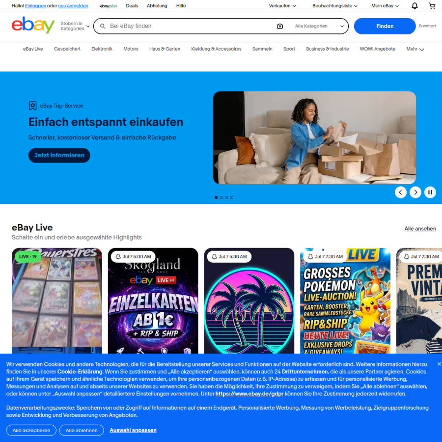 ebay.de homepage screenshot