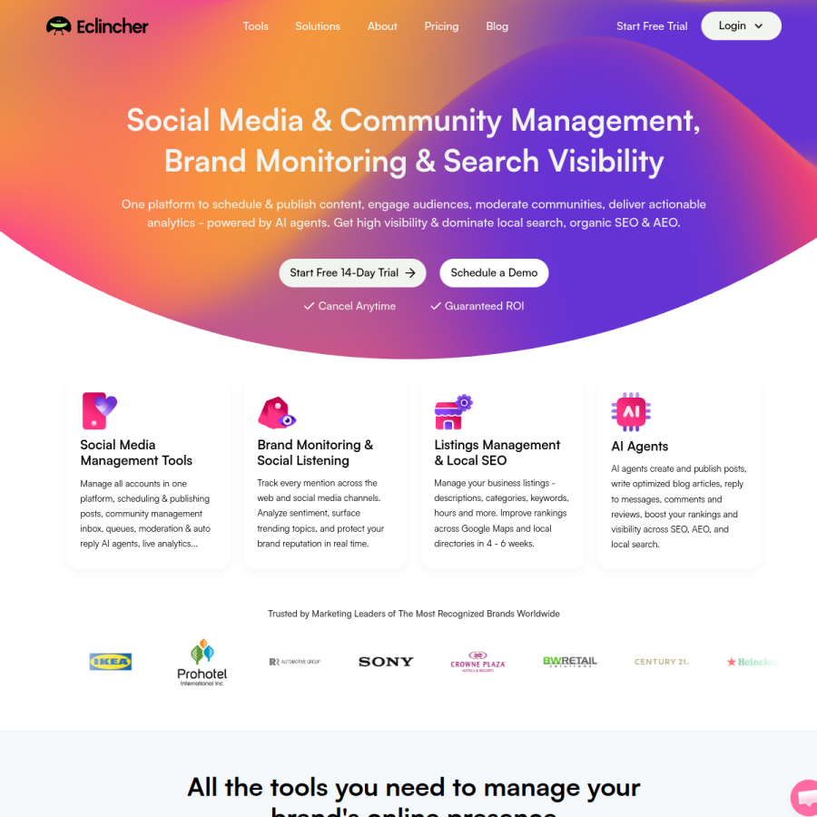 eclincher.com homepage screenshot