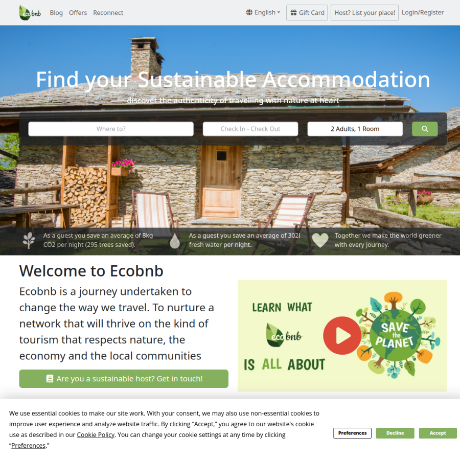 ecobnb.com homepage screenshot