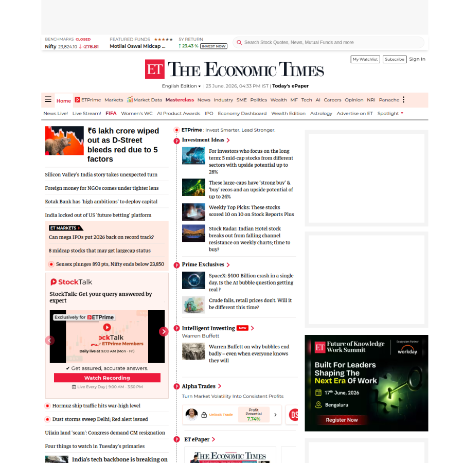 economictimes.com homepage screenshot